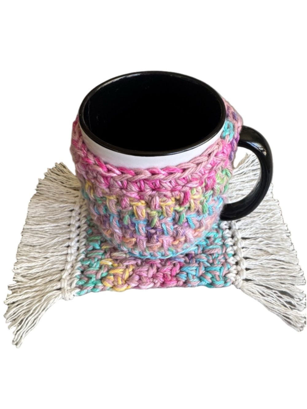 Crochet Mug Cozy and Coaster Mug Rug Set - 100% Cotton Great Gift! - Picture 3 of 9